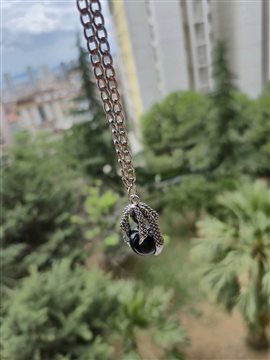 Onyx Çelik Zincir Doğal Taş Kolye 