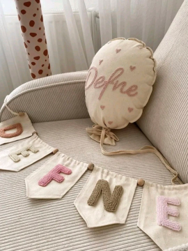 Balon Yastık Ve İsimli Flama 002 Bej