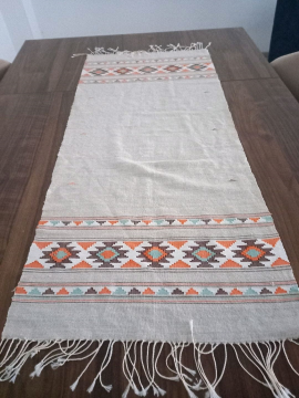 Keten Dokuma Örtü  Kilim Desenli Keten Rengi