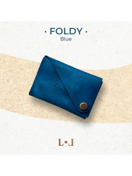 Foldy - El Yapımı Katlanabilir Tasarım Hakiki Deri Kartlık Mavi