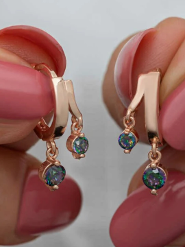 Gümüş Rose Sallantılı Mistik Topaz Kadın Küpe Pembe