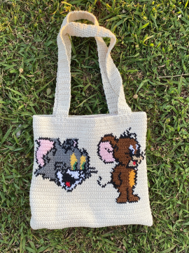 Tom Ve Jerry Örgü Çanta Bej