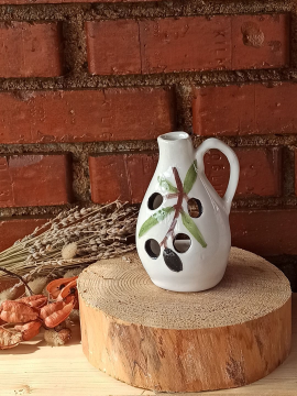 Zeytin Desenli Seramik Mumluk Beyaz