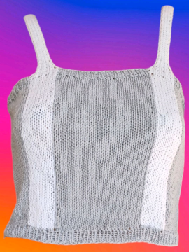 Askı Beyaz Şerit Crop Bluz El Örgüsü Gri