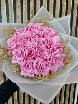 Saten Gül Buketi Pembe