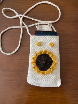 Ayçiçekli Telefon Çantası Krem Rengi