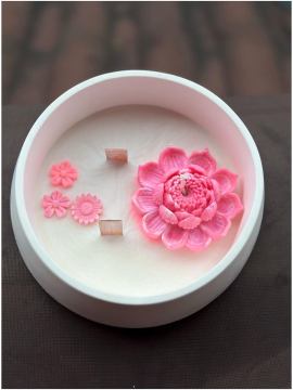 Taş Kase Soya Wax Mum Çiçek Çemberi Beyaz