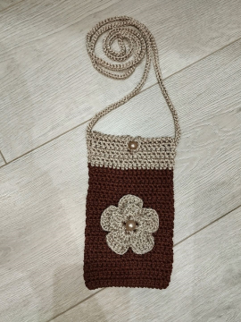 Telefon Çantası Gül Motifli Kahverengi Taba Kahverengi