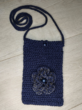 Telefon Çantası Gül Motifli Simli Lacivert Lacivert