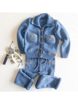 Blue Jean Bebek Ceket - Pantolon Takımı Mavi