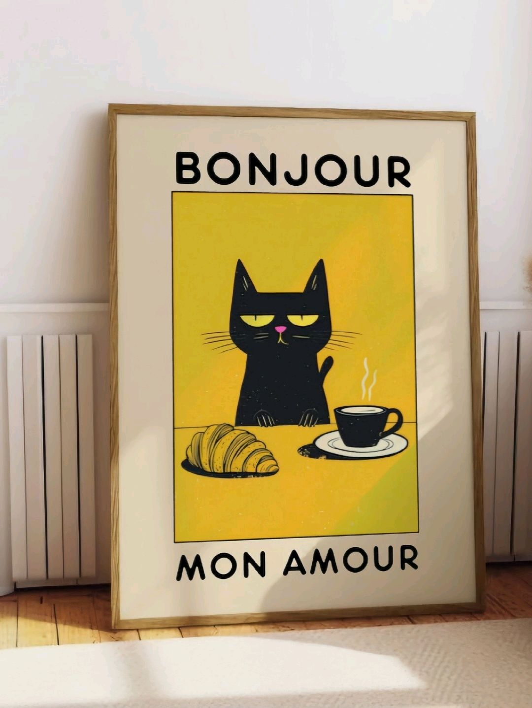 bonjour-siyah-kedi-poster-cercevesiz-cok-renkli