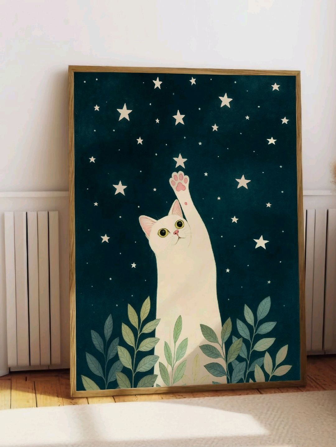yildizli-kedi-poster-cercevesiz-cok-renkli