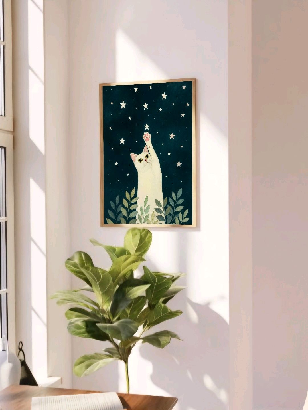 yildizli-kedi-poster-cercevesiz-cok-renkli