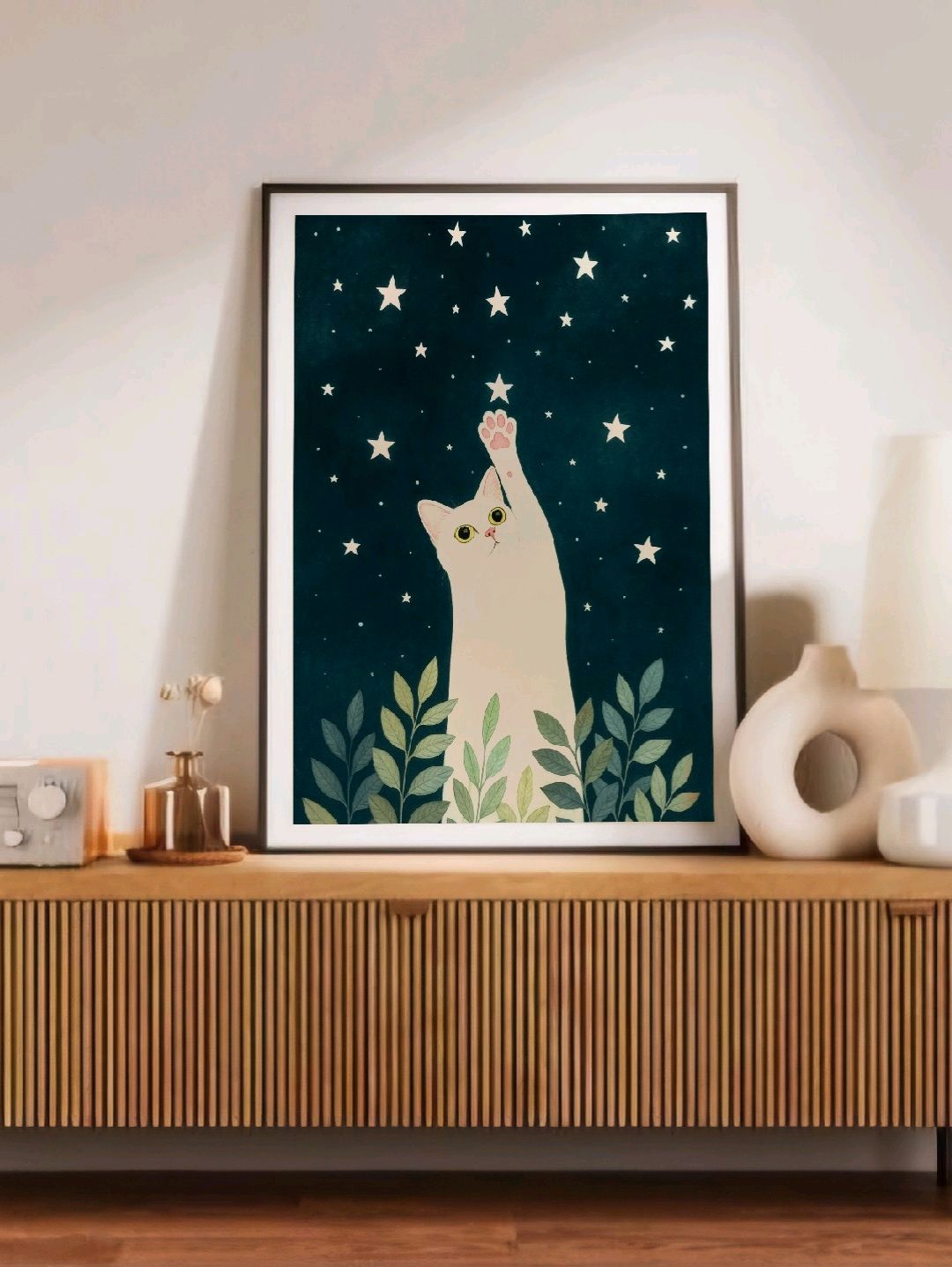 yildizli-kedi-poster-cercevesiz-cok-renkli