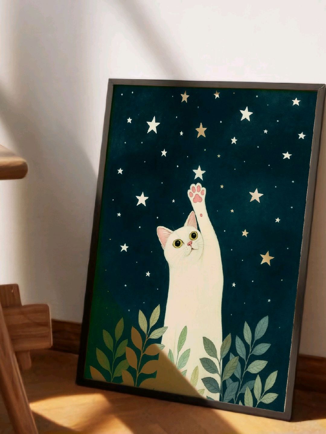 yildizli-kedi-poster-cercevesiz-cok-renkli