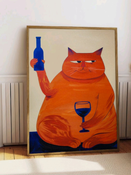Turuncu Kedi Poster Çerçevesiz  Çok Renkli
