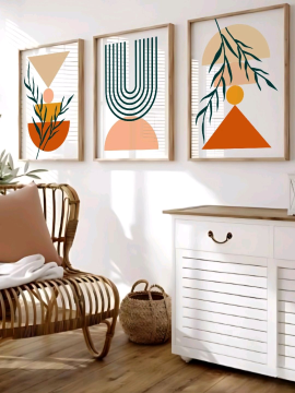 Minimalist 3lü Poster Çerçevesiz  Çok Renkli