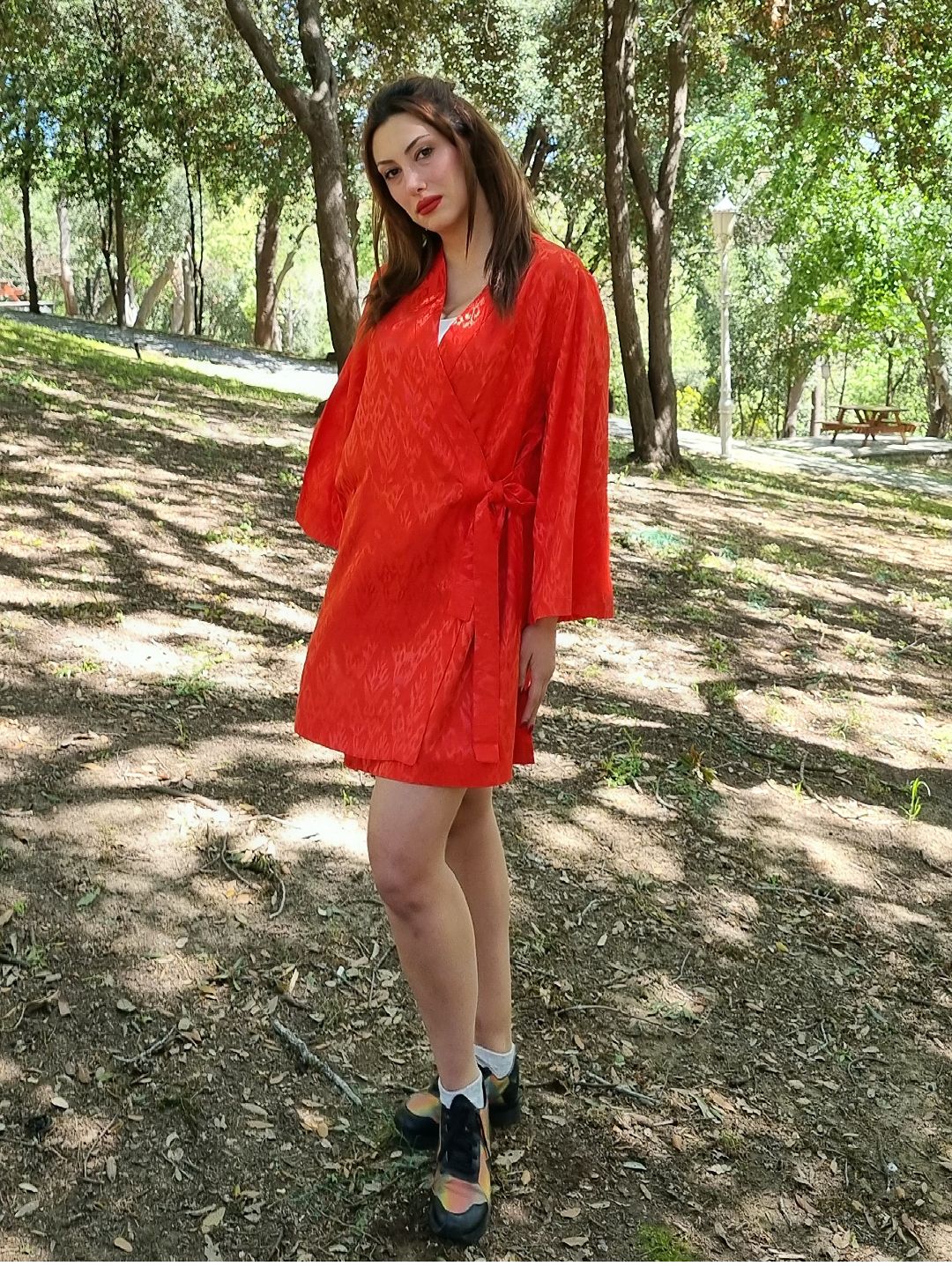kirmizi-saten-ikat-desenli-kimono-kirmizi