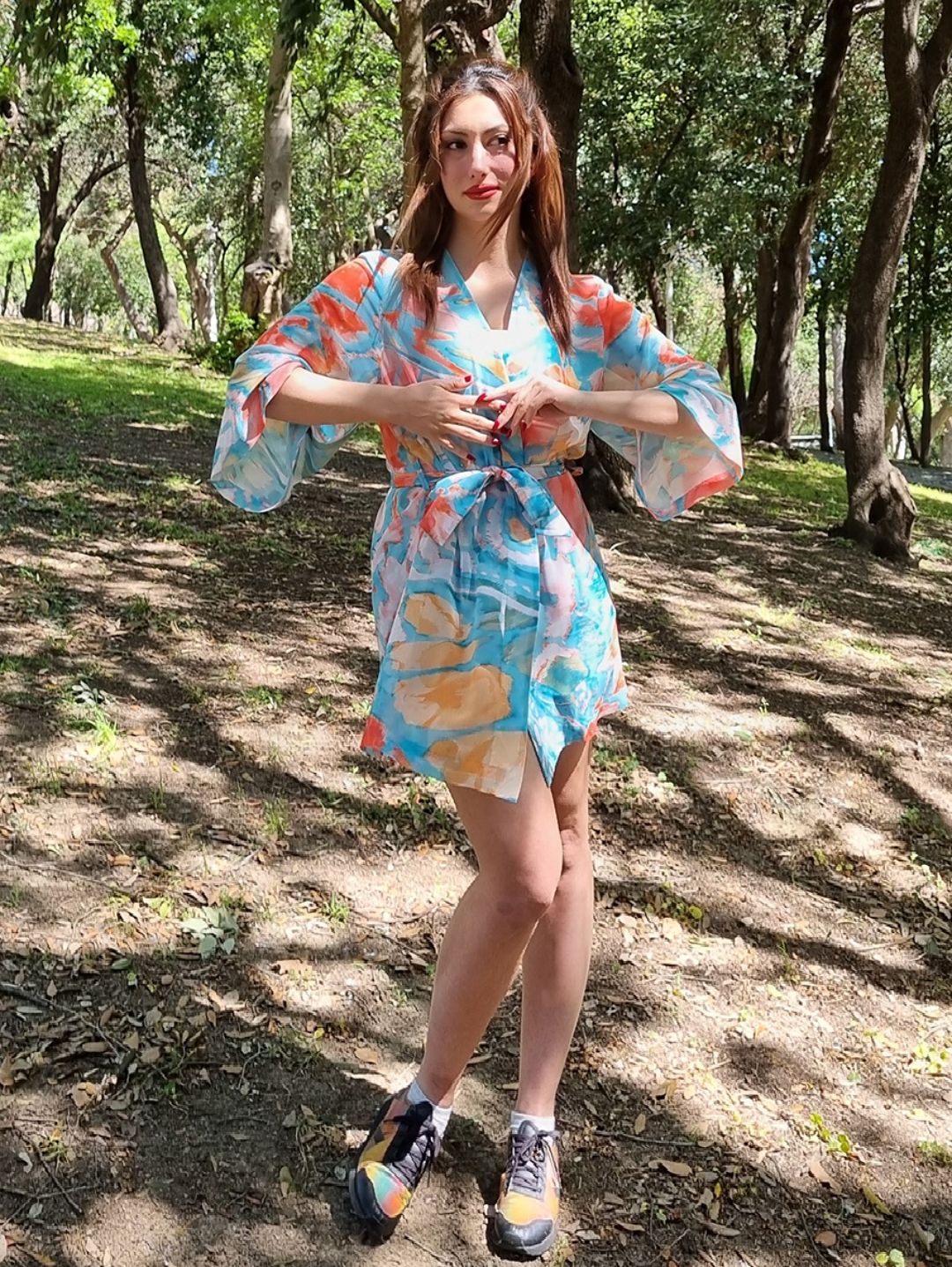 desenli-turkuaz-sifon-kimono-elbise-turkuaz