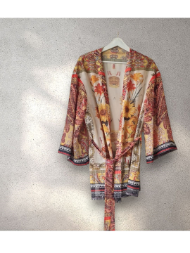 Ayçiçeği Pano Baskılı Şık Şifon Kimono Siyah