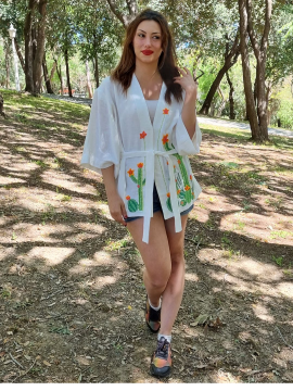 Kaktüs El İşlemeli Pamuklu Kimono