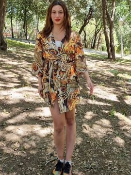 Kelebek Desenli Kimono Çok Renkli