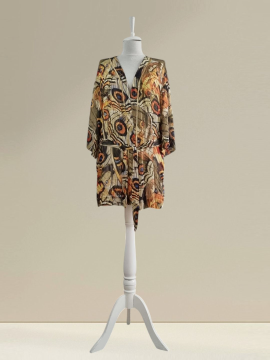 Kelebek Desenli Kimono Çok Renkli
