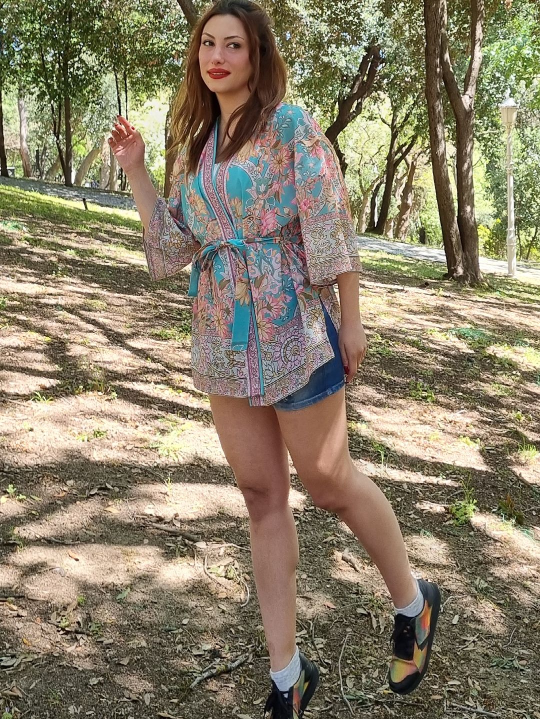 cicek-desenli-turkuaz-kimono-sort-takim-mavi