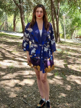 Turna Desenli Kimono Lacivert