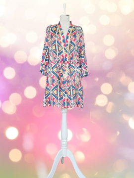 Geometrik Desenli Saten Kimono Çok Renkli