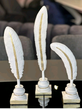 3lü Dekoratif Tüy Biblo, Dekoratif Aksesuar Beyaz