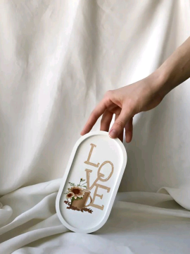 Love Yazılı Dekoratif Tabak 1 Beyaz