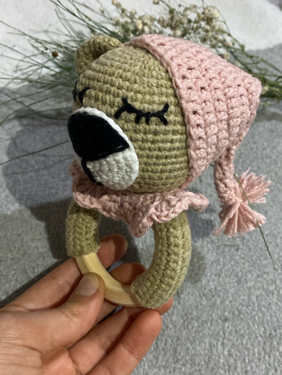 uykucu-ayicik-cingirak-amigurumi-pembe