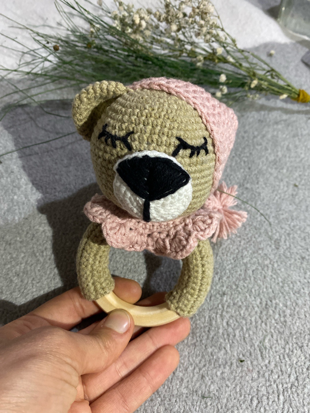 uykucu-ayicik-cingirak-amigurumi-pembe