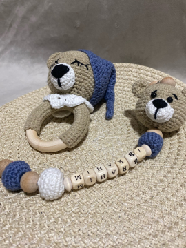 Uykucu Ayıcık Çıngırak Amigurumi Mavi