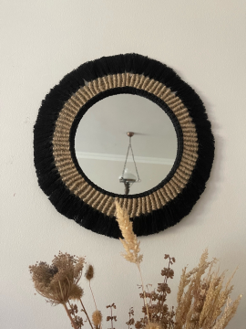 El Yapımı Mandala  Makrome Ayna Bej