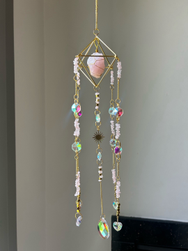 Pembe Kuvars Prizma Suncatcher  Pembe