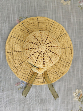 Baş Çevresi 54 Cm İle Uyumlu, Kağıt İp, Kadın Şapkası Sarı