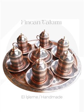 El İşleme Bakır 6'lı Fincan Takımı Bakır Rengi