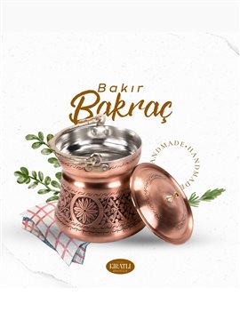 El İşleme Kırmızı Eskitme Bakır Bakraç 2 Litre Bakır Rengi Bakır