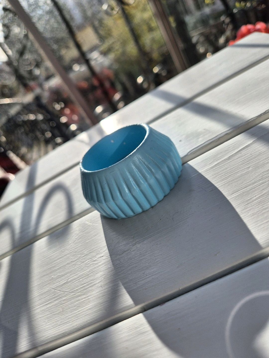 Çizgili Küçük Tealight Mumluk Mavi