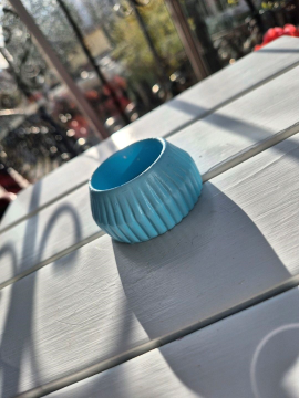 Çizgili Küçük Tealight Mumluk Mavi
