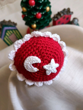 Türk Bayraklı Amigurami Örgü Lastik Toka  Alev Kırmızısı