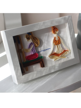 Pilates - Yoga Yapan Kız Quilling Tablo Bej