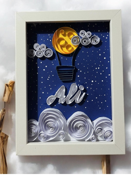 Yenidoğan Bebek Kutlama Quilling Tablo Saks Mavi