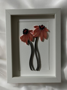 Pembe Çiçek El Yapımı Quilling Tablo Karanfil Pembesi