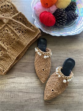 Hasır Terlik İncili Taba