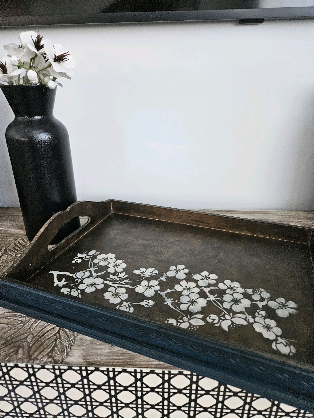 vintage-blossom-el-yapimi-ahsap-tepsi-koyu-kahverengi