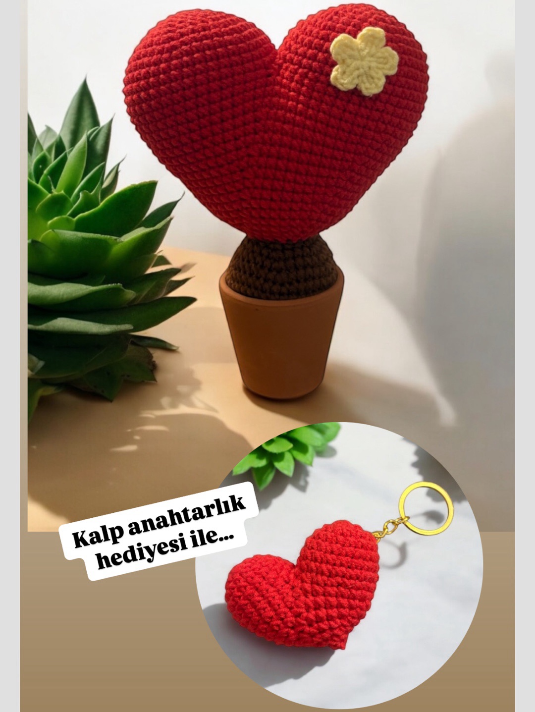 dekoratif-amigurumi-kalp-kaktus-kirmizi