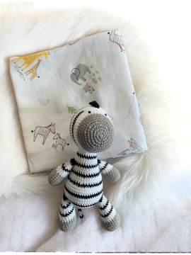 Bebek Müslin Battaniye& Amigurumi Zebra Oyuncak Seti Çok Renkli